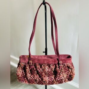 Vera Bradley Burgundy Tweed Suede Shoulder Bag Y2K Boho Chic Coquette Romantic